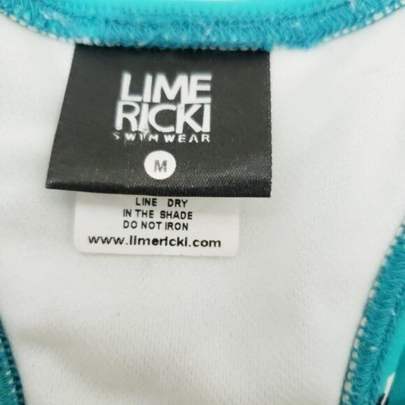Lime Ricki Swimwear Swim Top Yellow Polka dots Blue Stripes Women's Size M - Picture 7 of 8